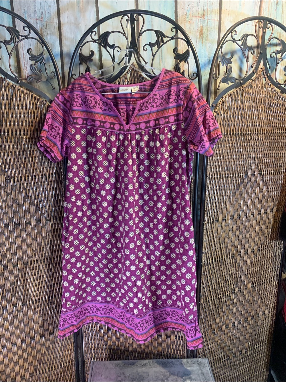 The Vermont Country Store 100% Cotton Purple Print Dress Sz L
